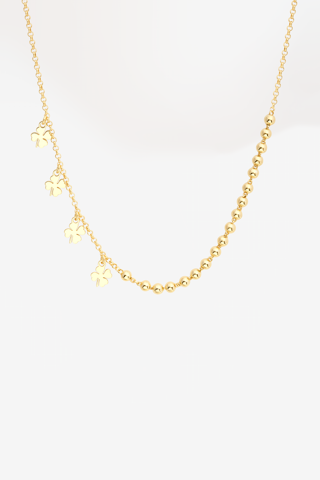 4 Lucky 4 Leaf Clover & Ball 18K Gold Plated Necklace