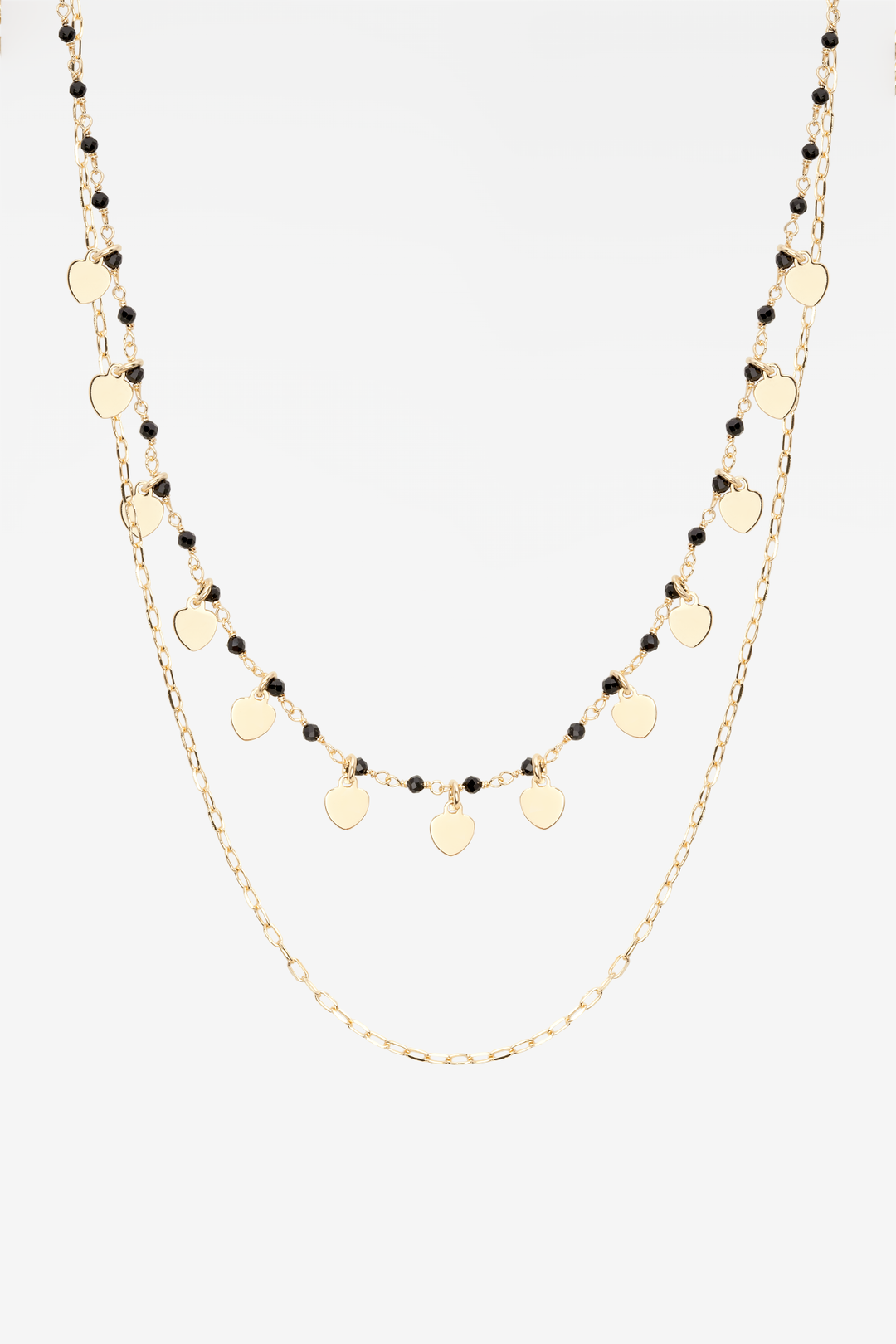 Black Beads & Medallions Twin 18K Gold Plated Necklace