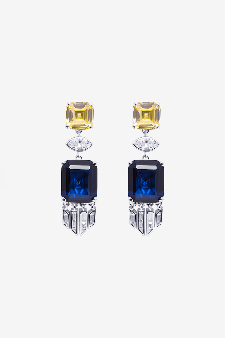 Modern Royal Sapphire Blue Gem Earrings