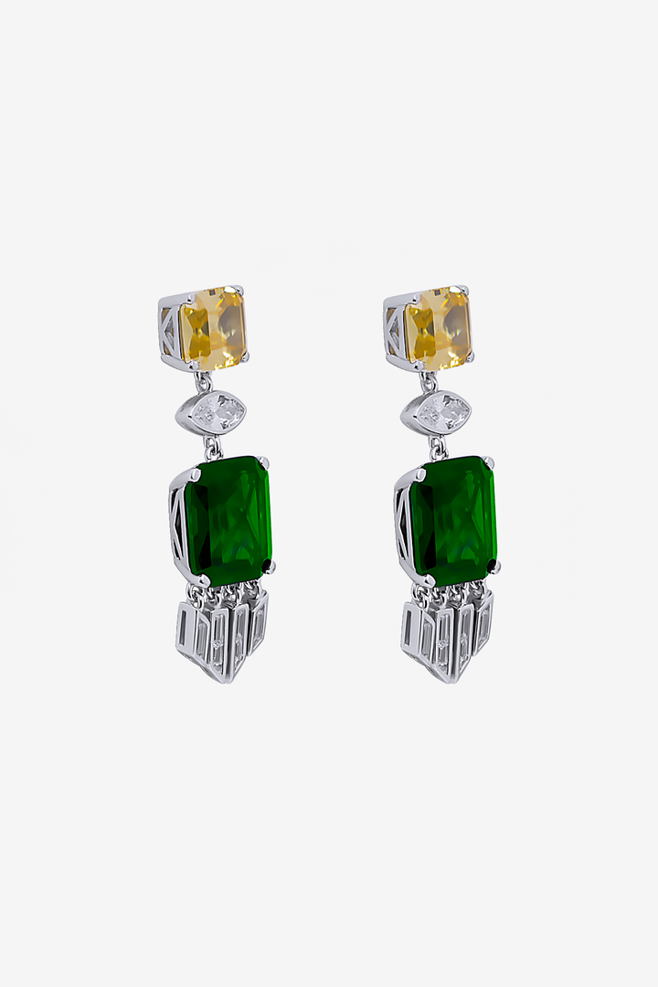 Modern Royal Emerald Green Gem Earrings