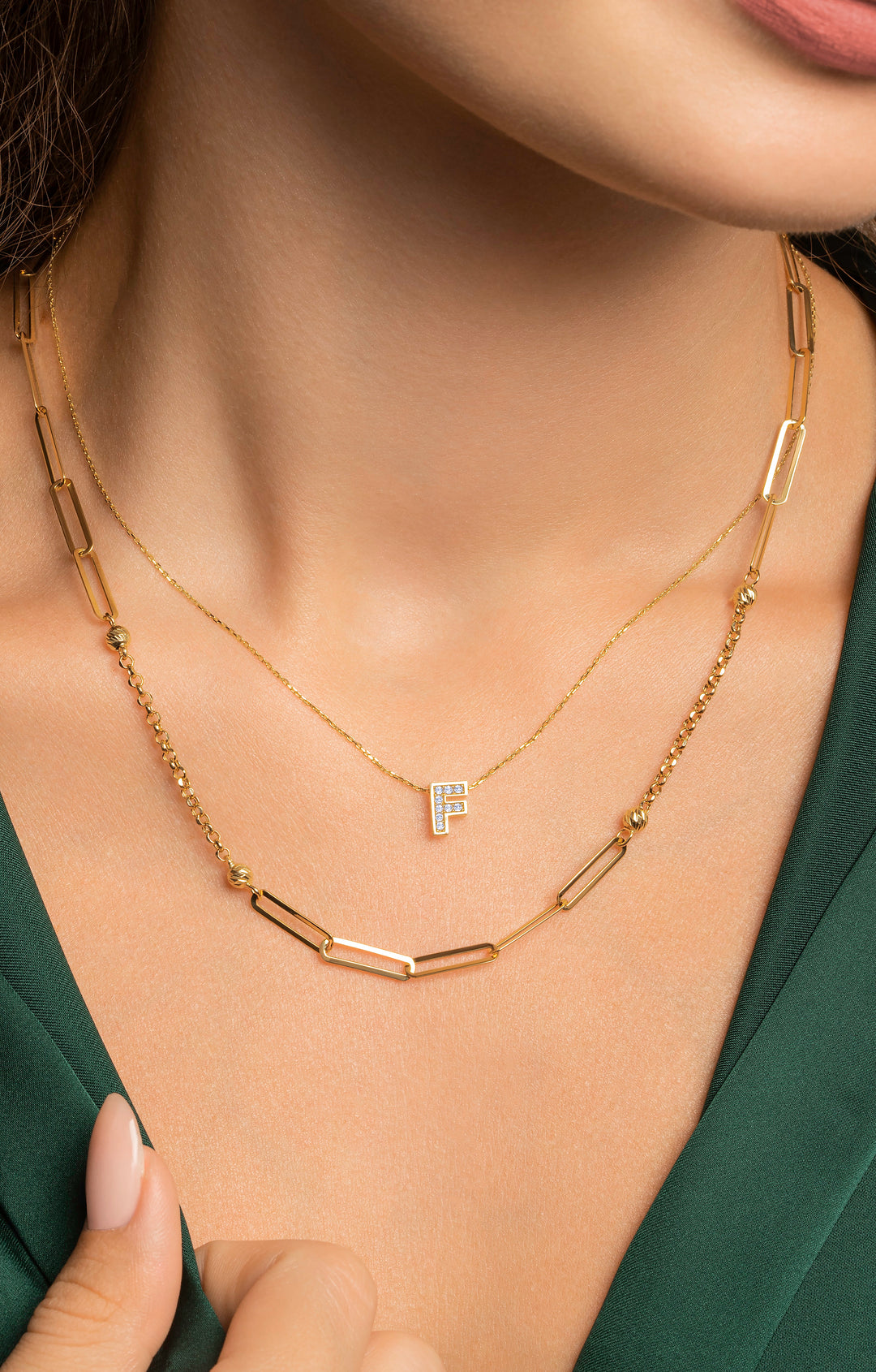 'F' Dazzle Alphabet Letter Estel 14k Necklace