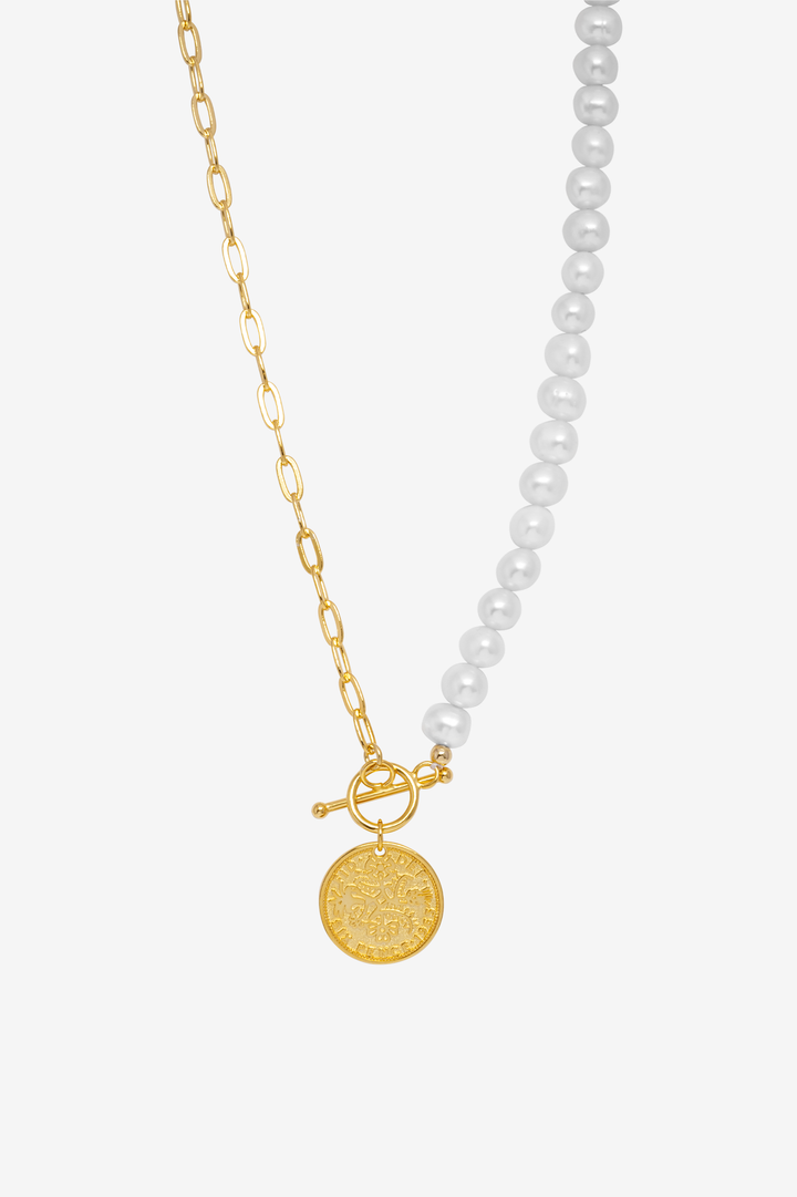 Ancient Coin Pearls & Shackles Necklace