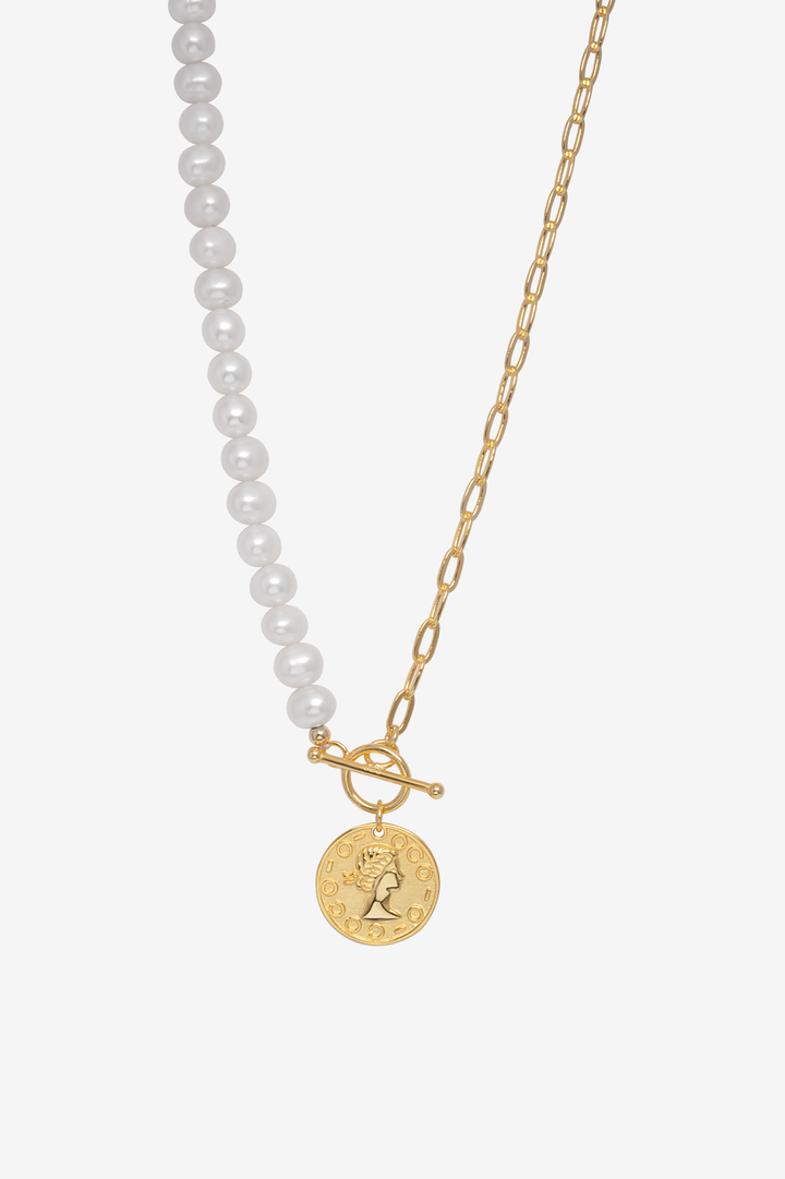 Ancient Coin Pearls & Shackles Necklace