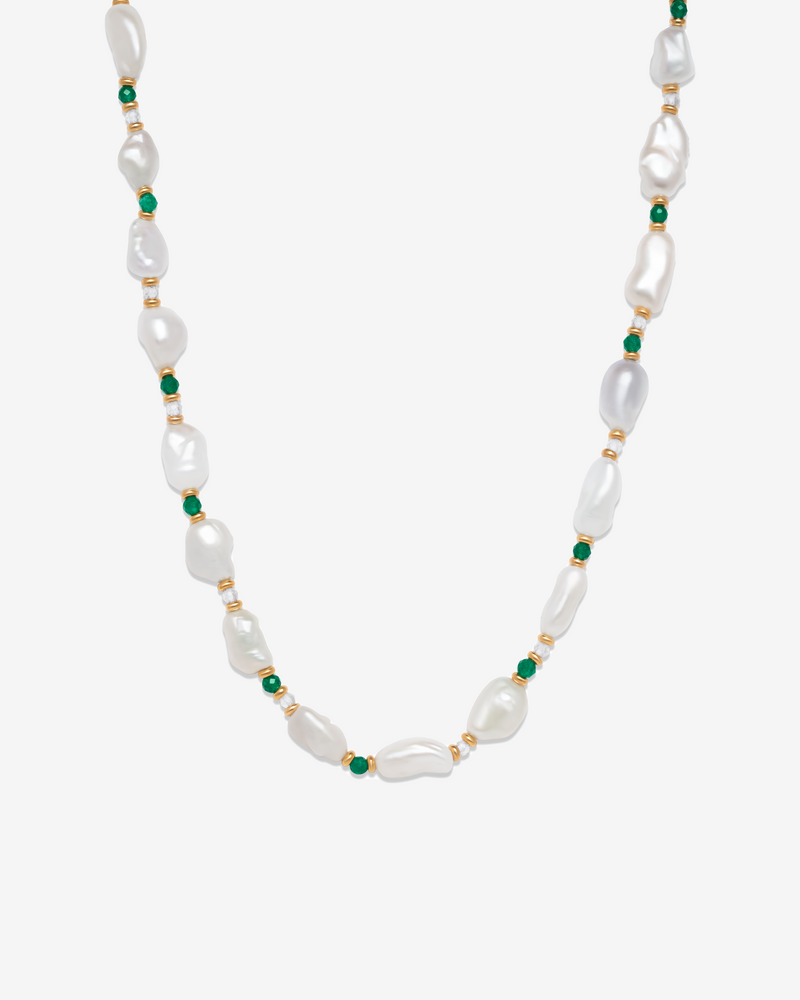 Natural Pearl & Green Beads Treasure Necklace