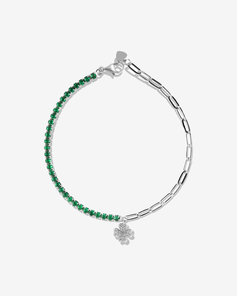 Lucky Clover Green Zirconia Tennis Shackles Bracelet