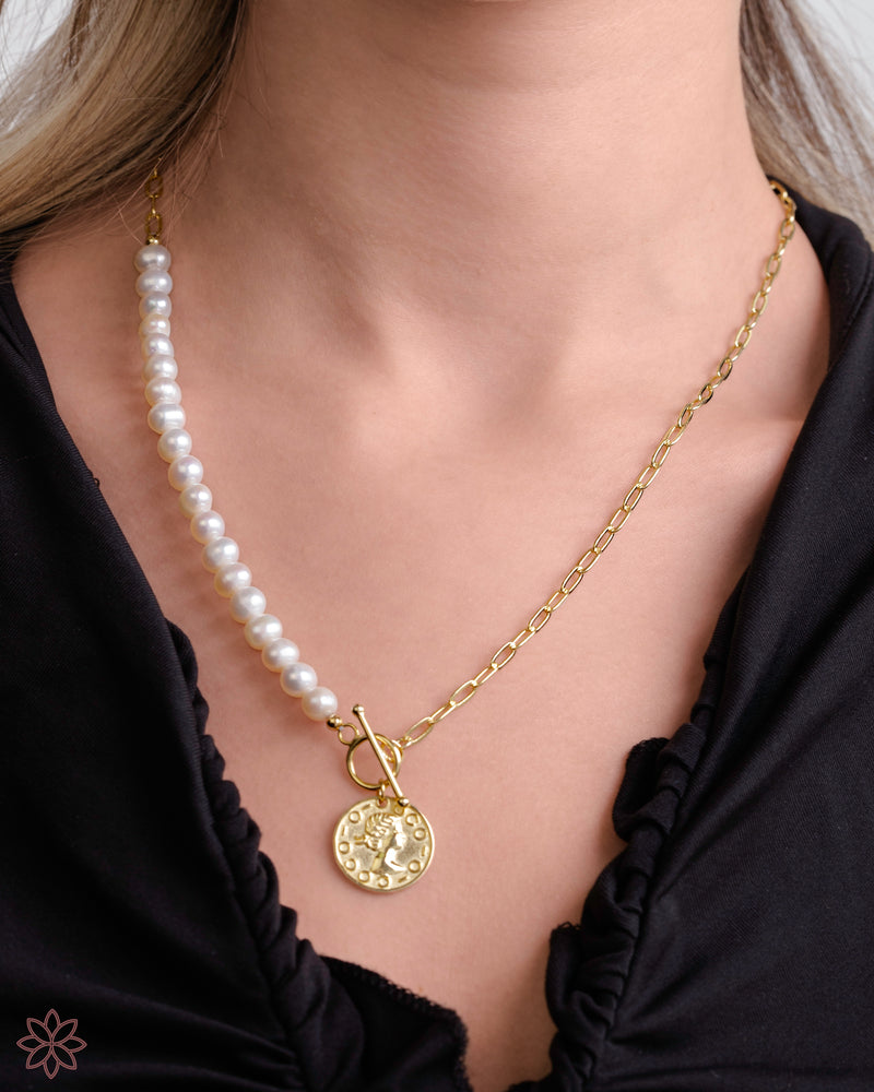 Ancient Coin Pearls & Shackles Necklace