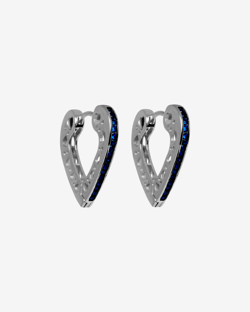 Blue Heart Metallic Blue Hoop Earrings