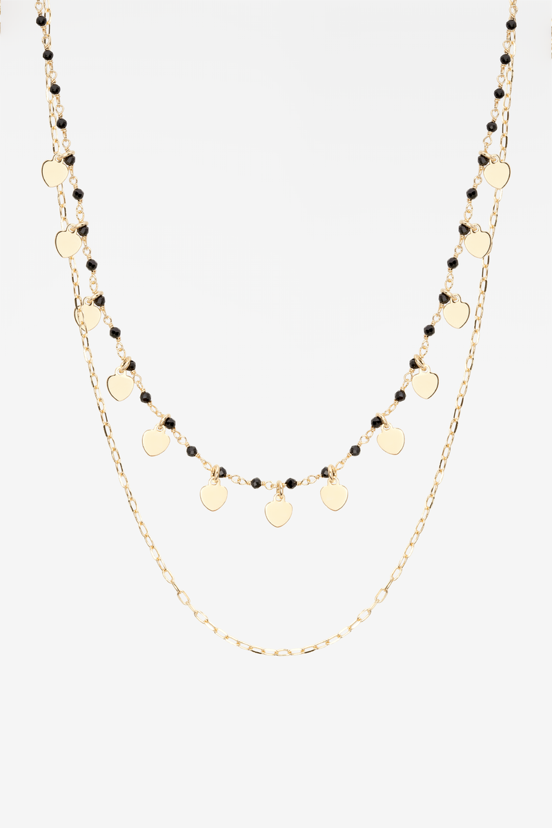 Black Beads & Medallions Twin 18K Gold Plated Necklace