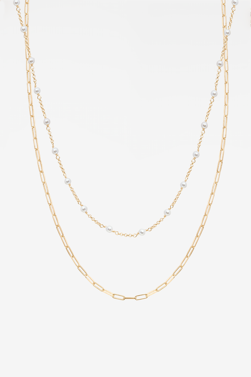 Shackles & Baby Pearls Twin 18k Gold Plated Necklace