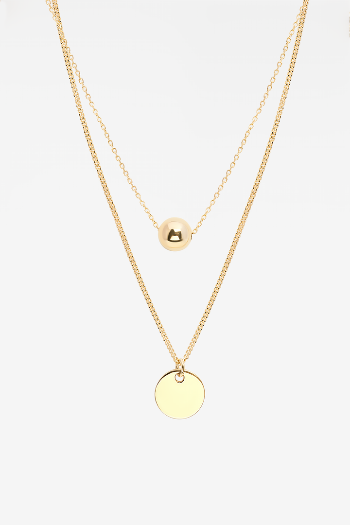 Medallion & Ball Twin 18K Gold Plated Necklace