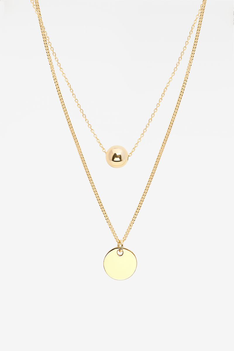 Medallion & Ball Twin 18K Gold Plated Necklace