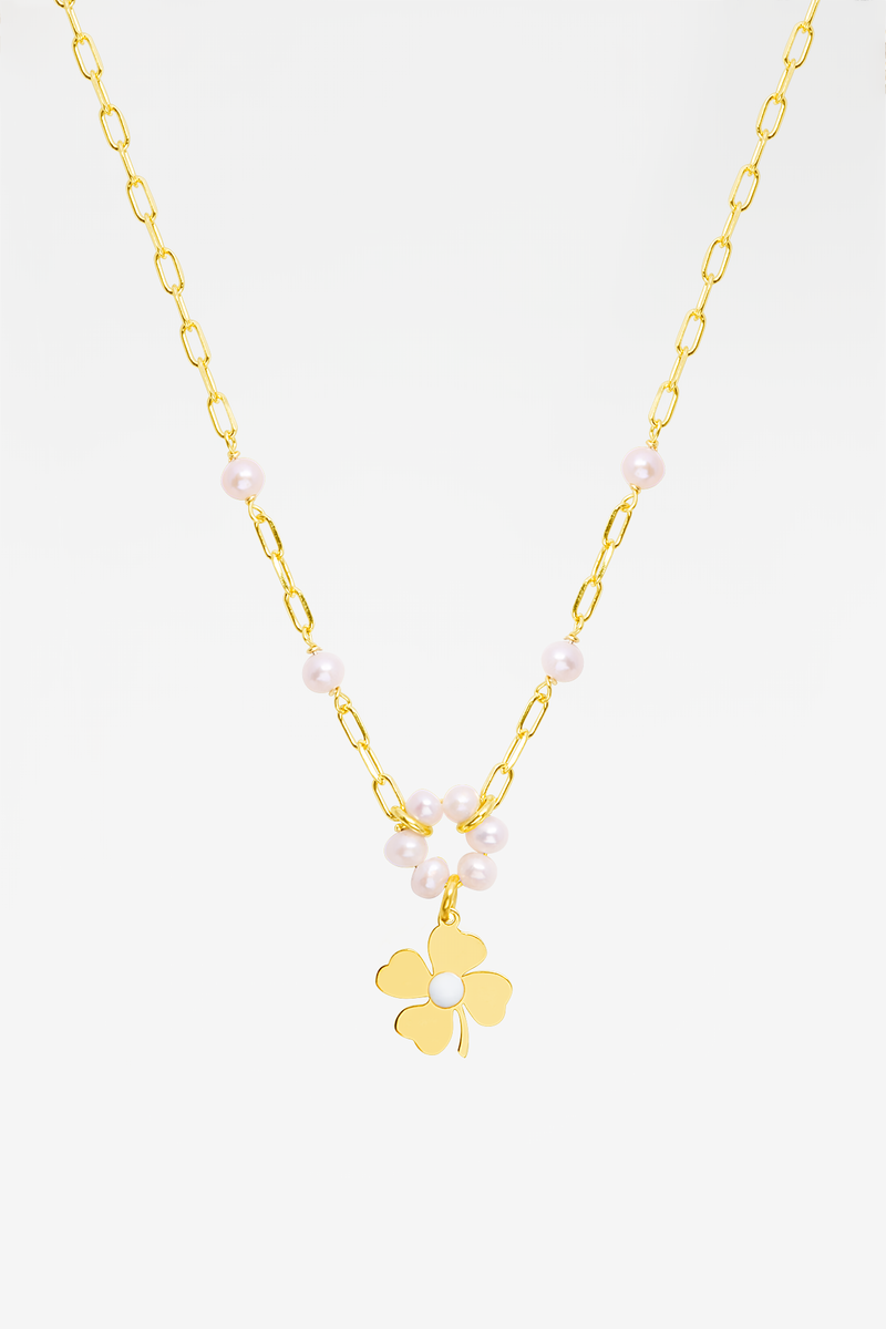 Lucky Clover Pearl & Shackles 18K Gold Plated Necklace