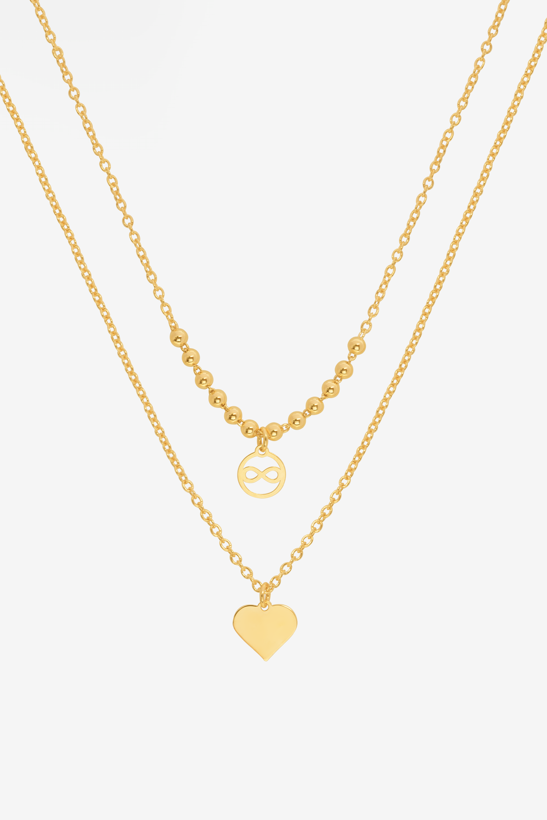 Heart & Infinity Charm Twin 18k Gold Plated Necklace