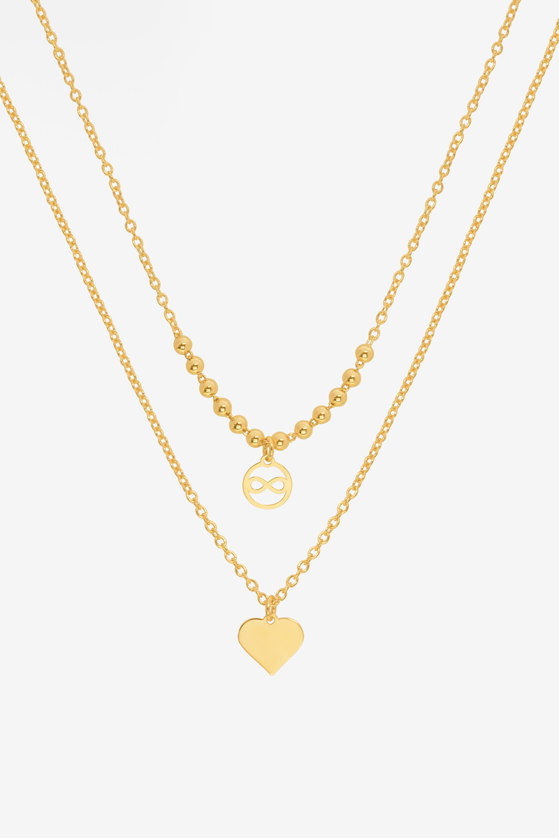 Heart & Infinity Charm Twin 18k Gold Plated Necklace