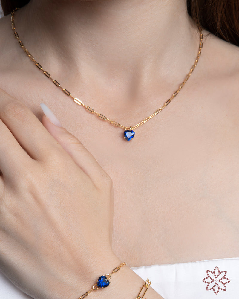 Blue Heart Gem Shackles 18K Gold Plated Necklace