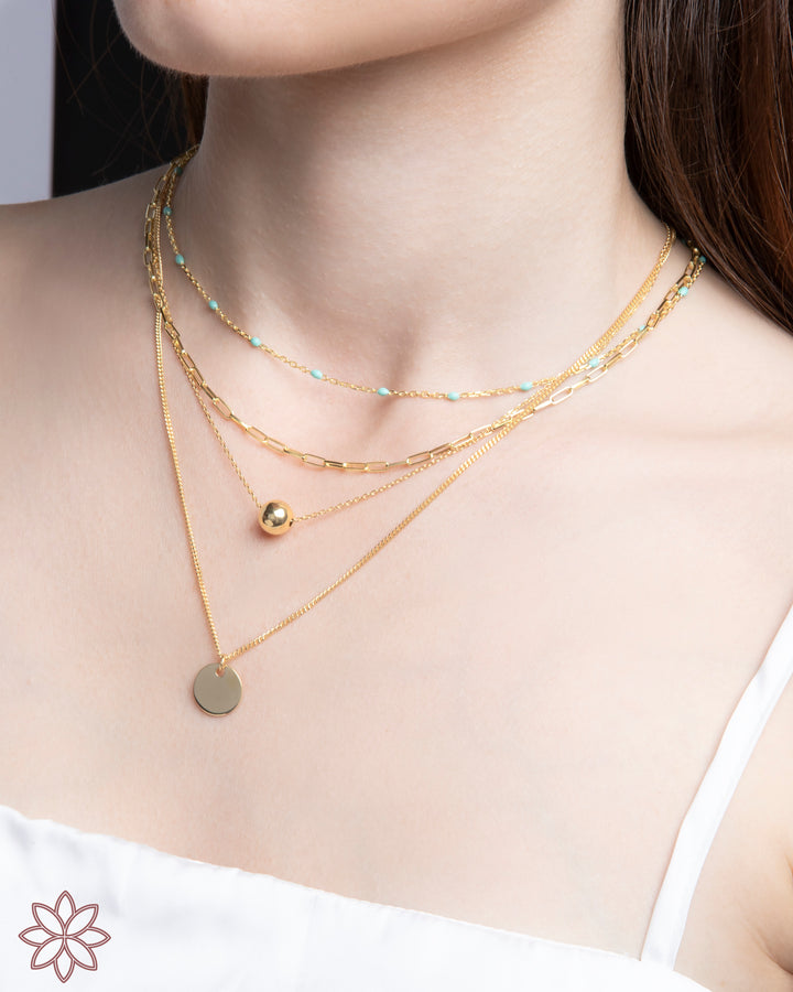 Medallion & Ball Twin 18K Gold Plated Necklace