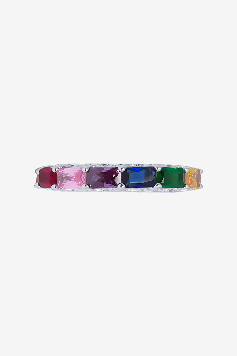 Rainbow Baguette Iced Thin Ring