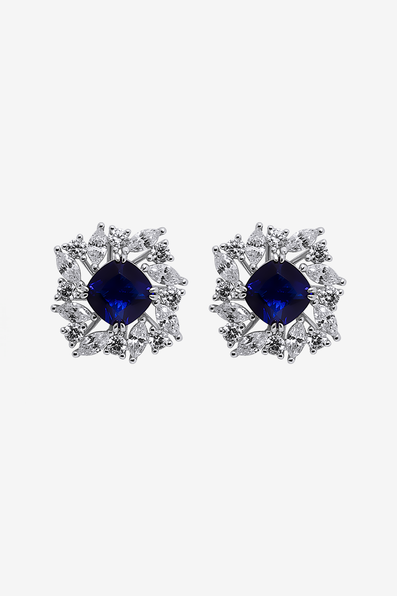Sapphire Blue Iced Flower Earrings