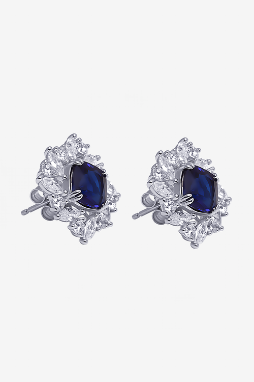 Sapphire Blue Iced Flower Earrings