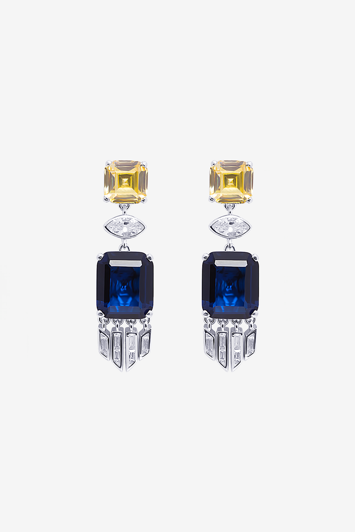 Modern Royal Sapphire Blue Gem Earrings