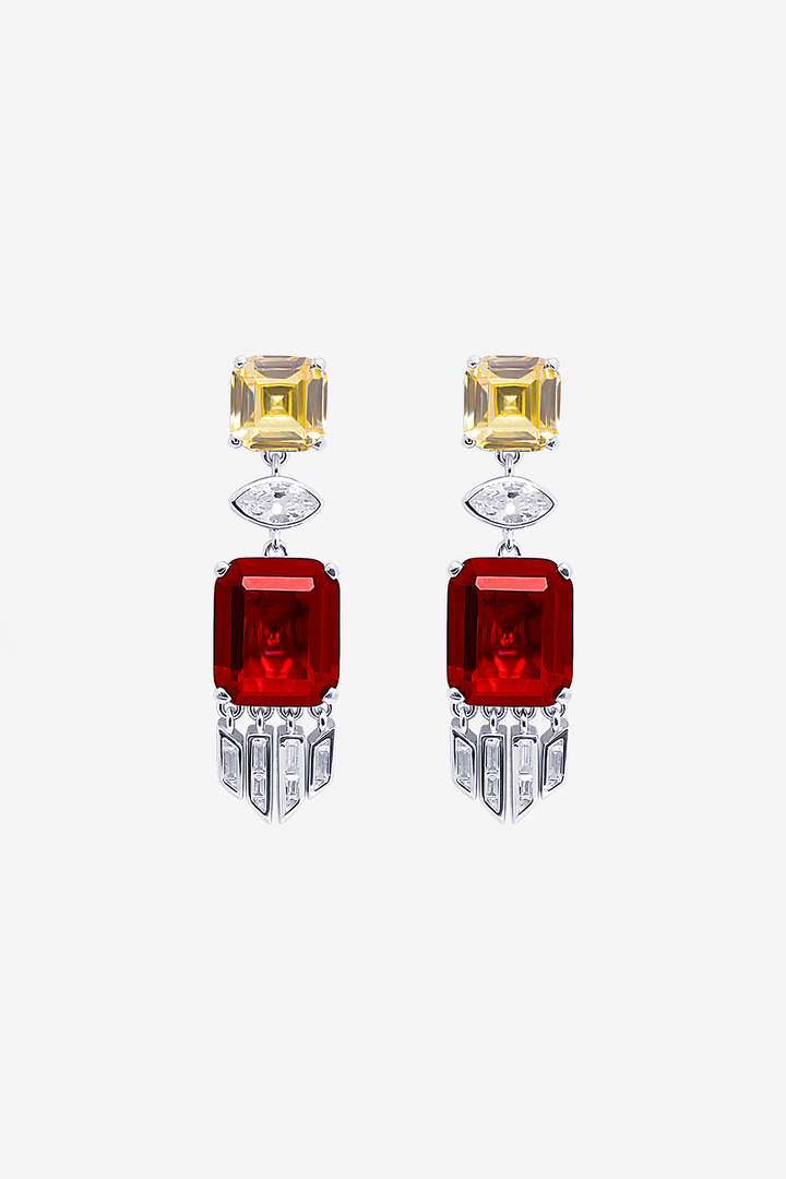 Modern Royal Ruby Red Gem Earrings