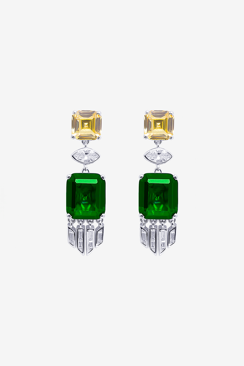 Modern Royal Emerald Green Gem Earrings