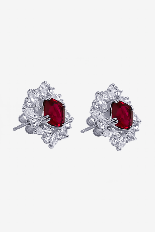 Ruby Red Iced Flower Earrings