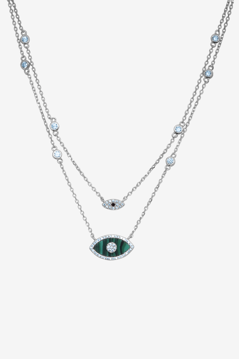 Evil Eye Malachite Twin Charm Necklace