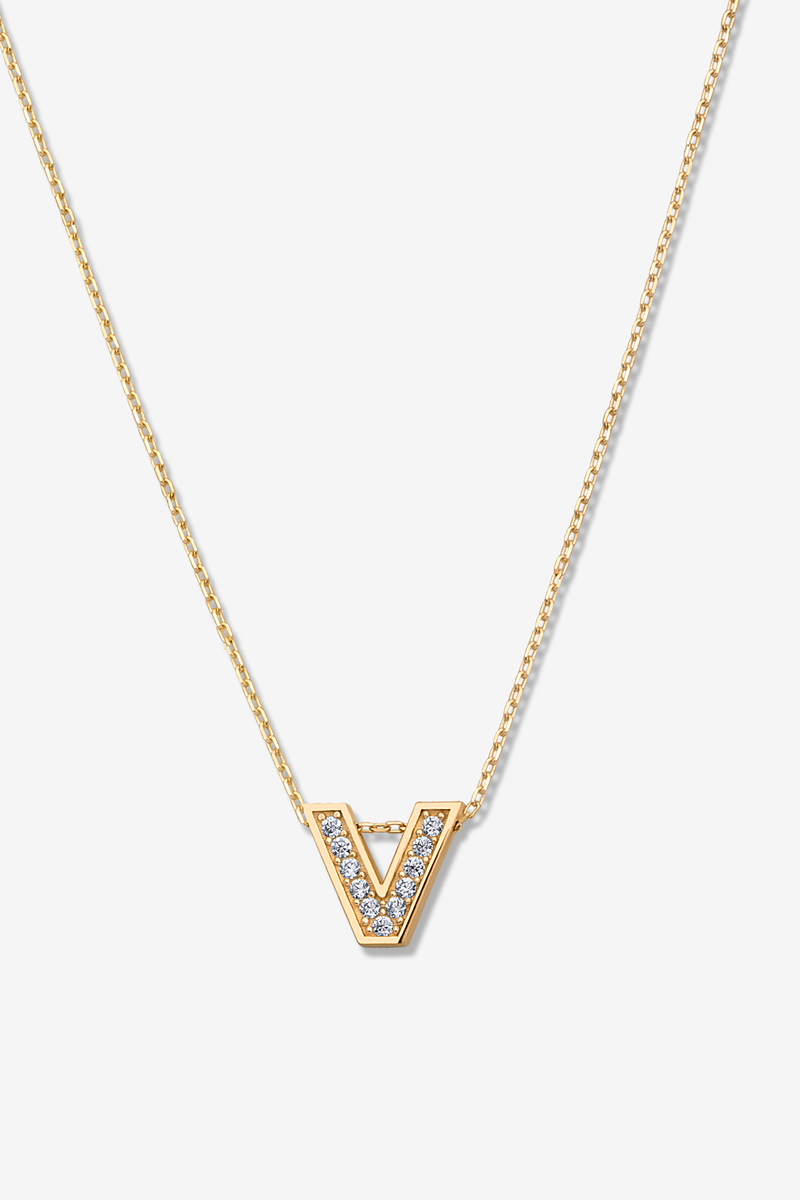 'V' Dazzle Alphabet Letter Estel 14k Necklace