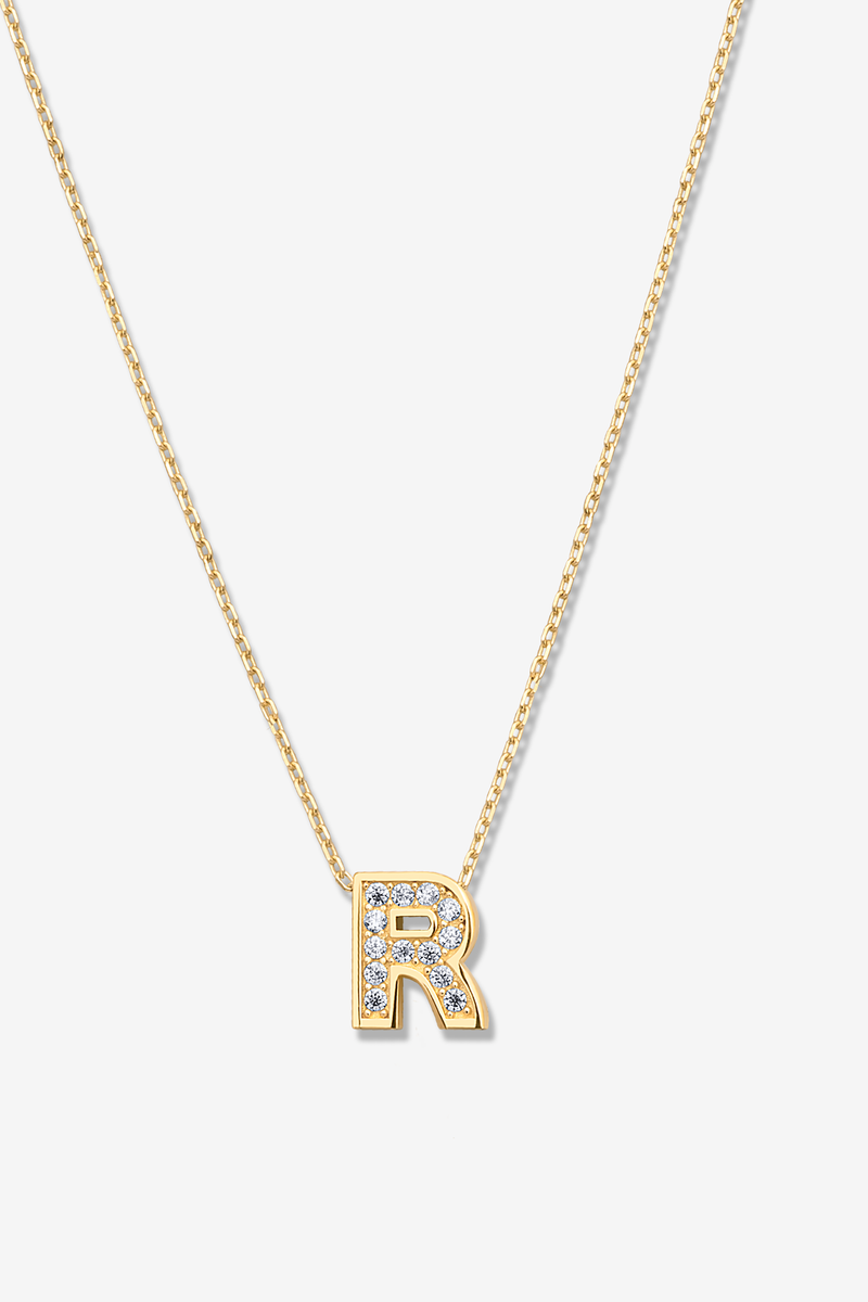 'R' Dazzle Alphabet Letter Estel 14k Necklace