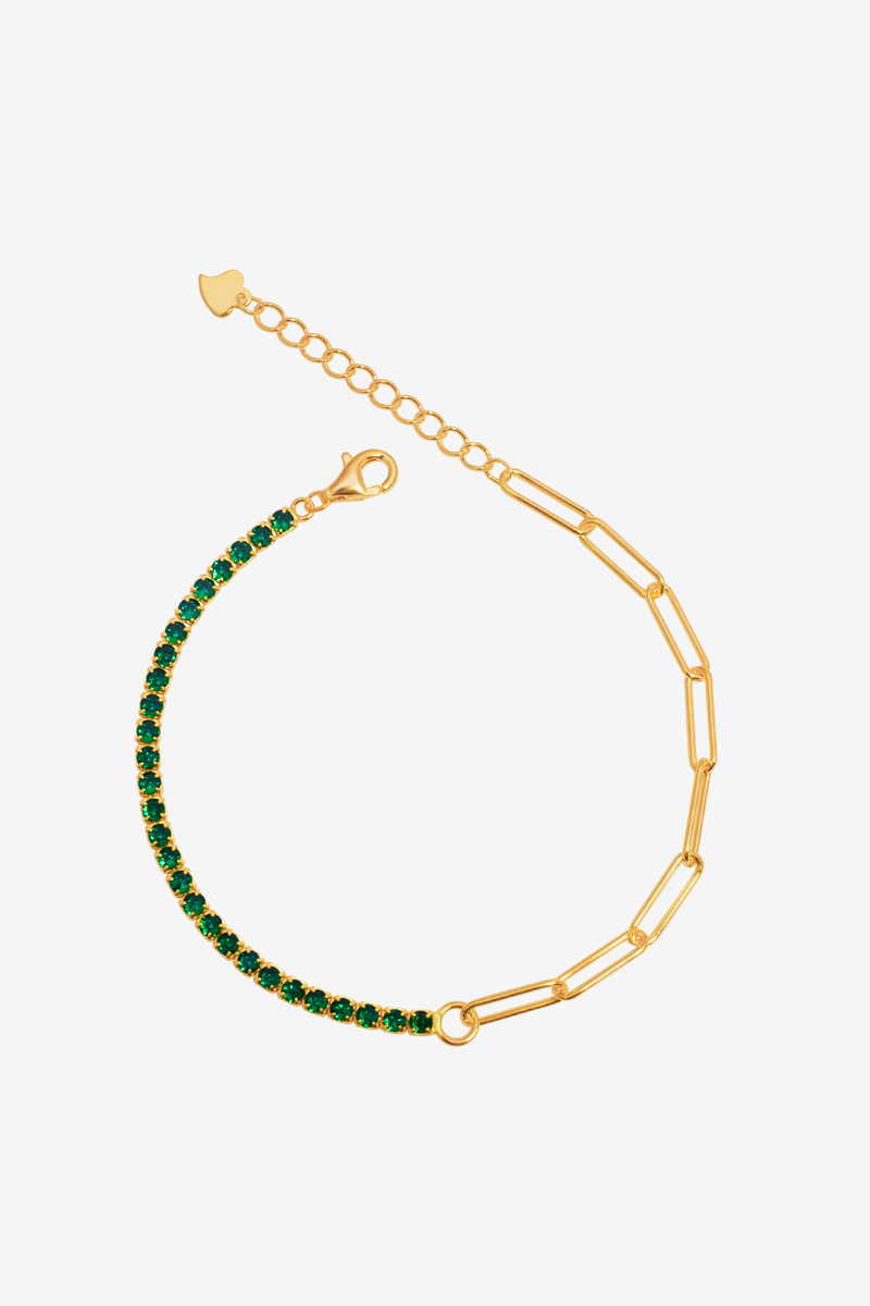 Emerald Green Tennis Shackles Bracelet -18K Plated